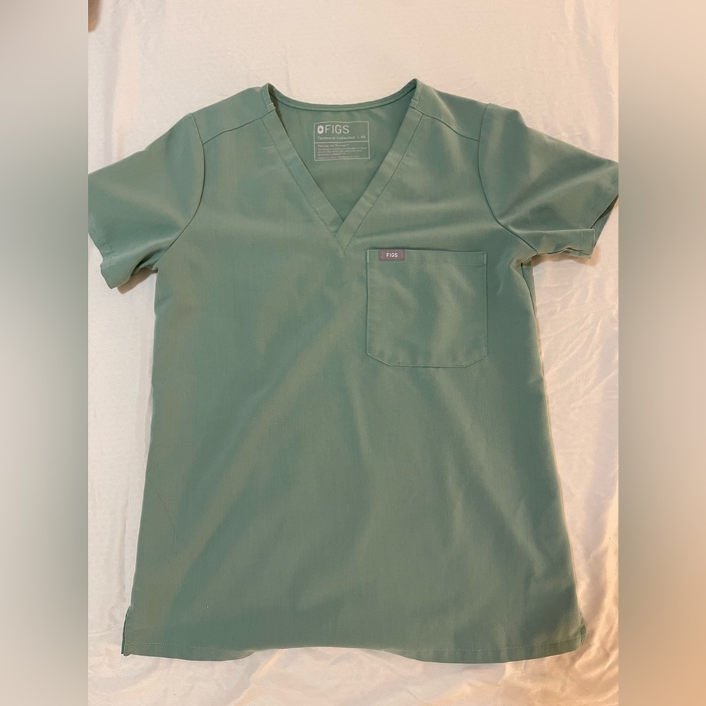 XS scrub top, worn. Jade